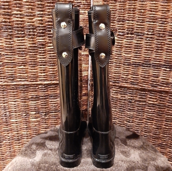 Coach Talia Tall Black Waterproof Rain Boots Leather Women's 6 Rubber Designer - Picture 4 of 7